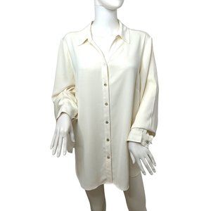 Susan Graver Woven Essentials Blouse Women’s 1X Ivory QVC Collar Long Sleeves